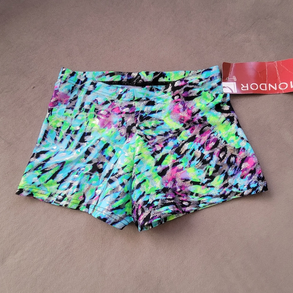 Girl's Dance/Gymnastics Shiny Mystic Multi-color shorts Size 10-12 NWT